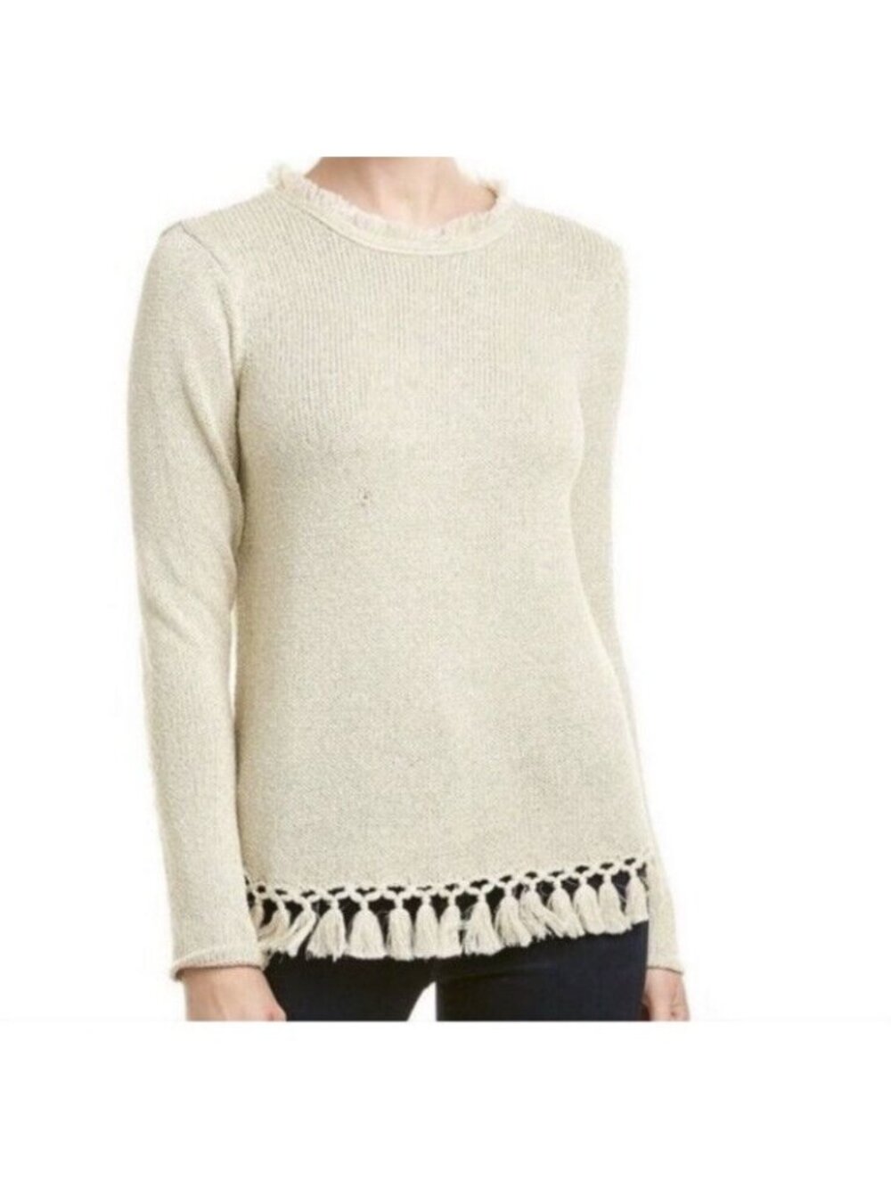 J. McLaughlin Beige and Gold Fringe Sweater, Size Small